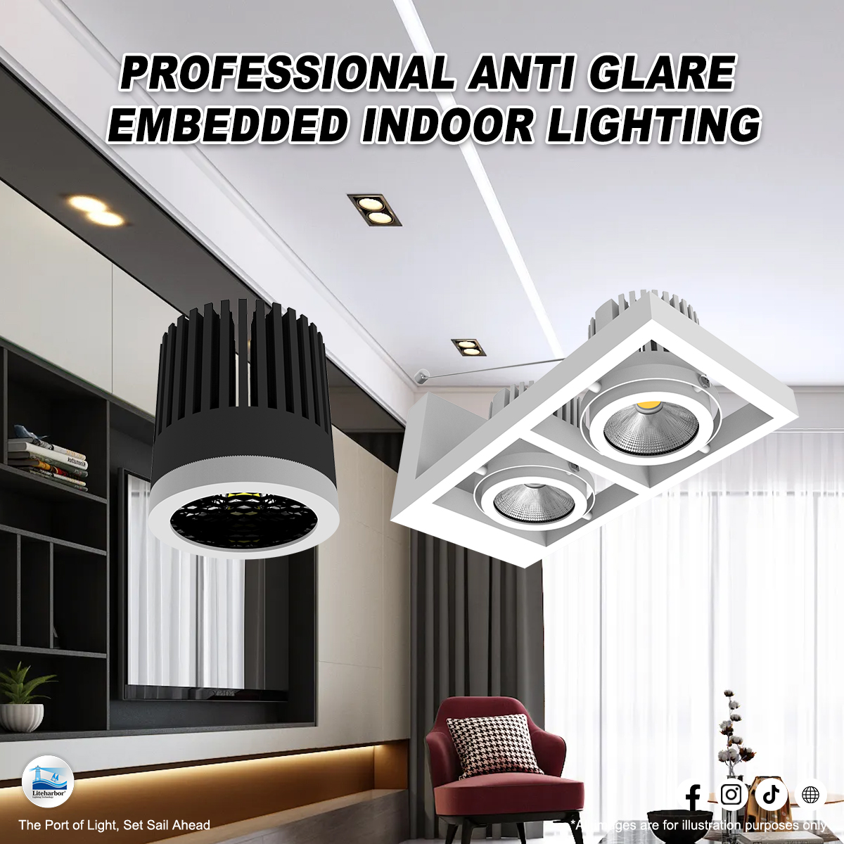 Professional Anti Glare Embedded Indoor Lighting
