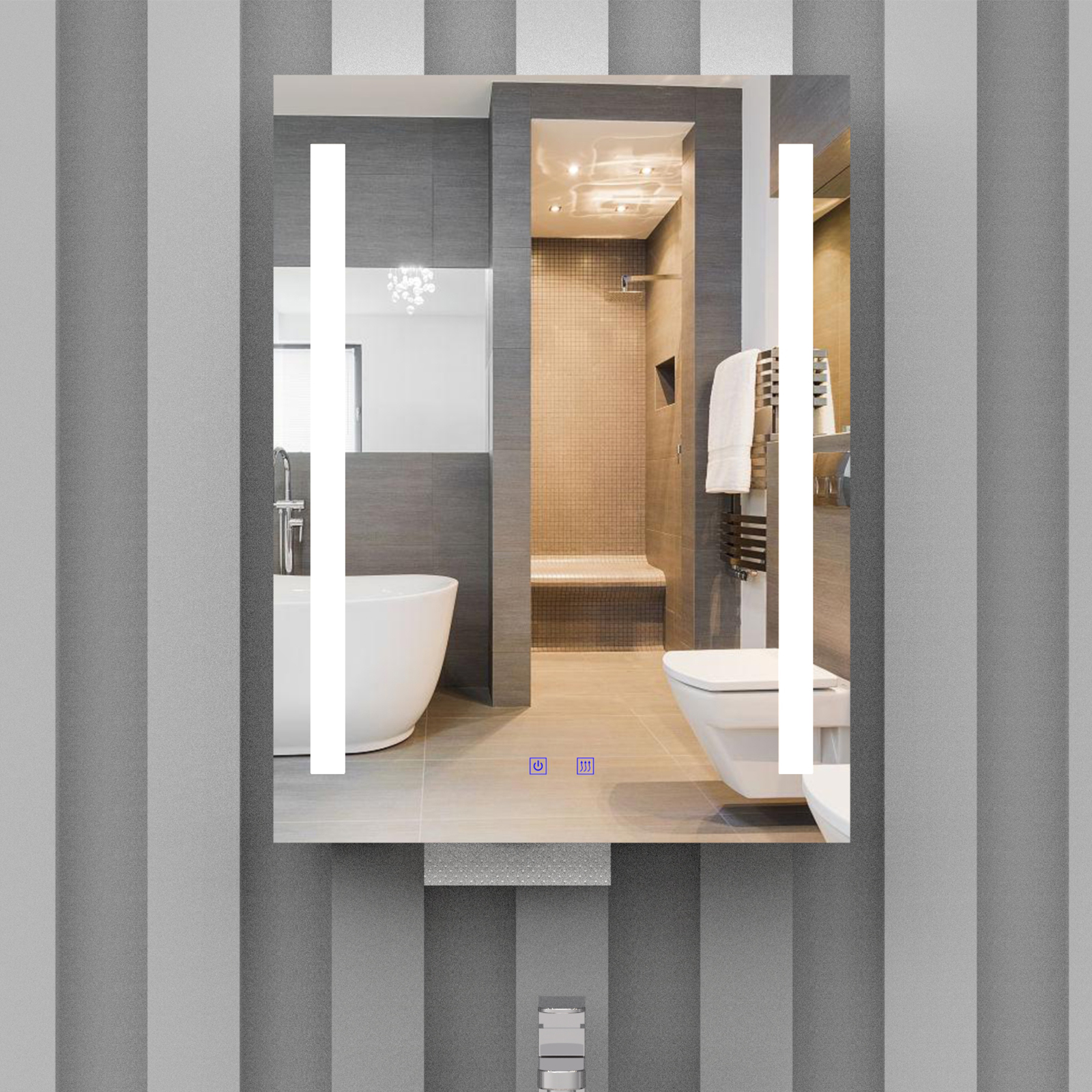 LED Single Door Mirror Cabinet with Tissue Dispenser and Automatic Soap Dispenser