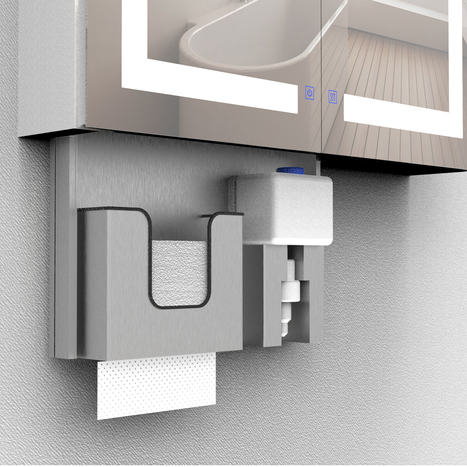 LED Double Door Mirror Cabinet with Tissue Dispenser and Automatic Soap Dispenser - Image 7